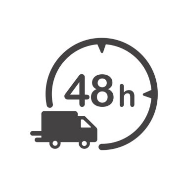 Delivery in 48 hours icon. Flat vector illustration in black on white background. clipart