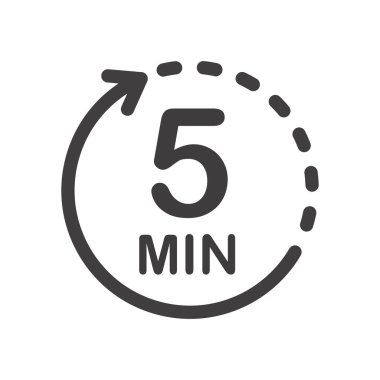 Five minutes icon. Symbol for product labels. Different uses such as cooking time, cosmetic or chemical application time, waiting time ... clipart