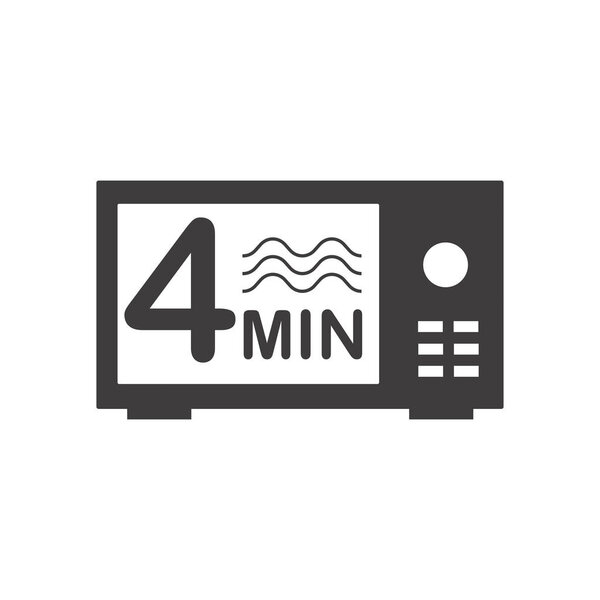 Four minutes icon. Cook in microwave sign. Heat 4 minutes.