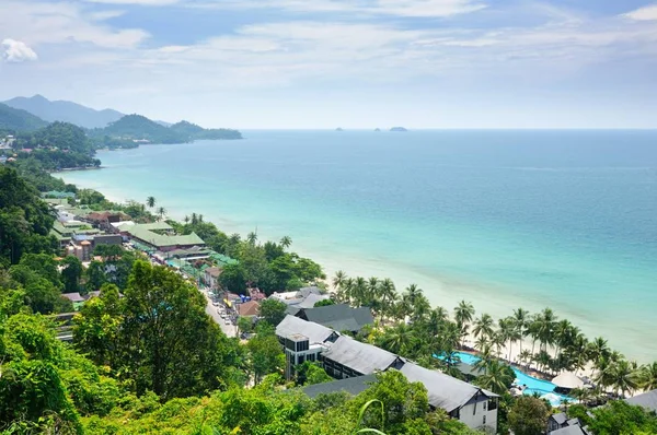 Luftaufnahme Der Tropischen Landschaft Mit Weißem Sandstrand Kokospalmen Hotels Resorts — Stockfoto