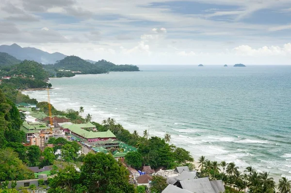 Luftaufnahme Der Meeresküste Mit Weißem Sandstrand Kokospalmen Hotels Resorts Und — Stockfoto