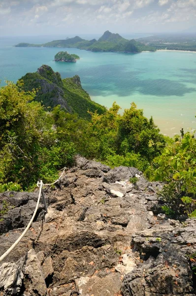 Rocky hiking trail to the top of Kao Lom Muak mountain in Prachuap Khiri Khan province of Thailand