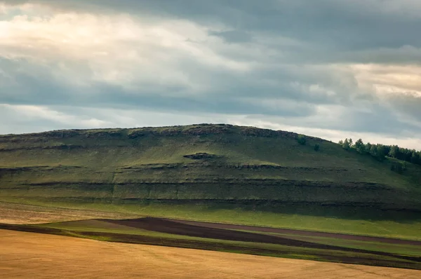 Landwirtschaftliche Felder Wiesen Und Grashügel Der Steppe Von Chakassien Sibirien — Stockfoto