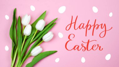 Lale ve yazıt ile Paskalya kartı Happy Easter