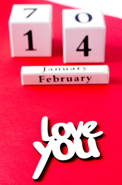 Calendario Feliz Día San Valentín Sobre Fondo Rojo Quiero — Foto de Stock