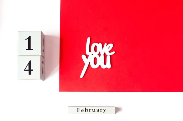 Calendário Feliz Dia Dos Namorados Fundo Vermelho Amo — Fotografia de Stock