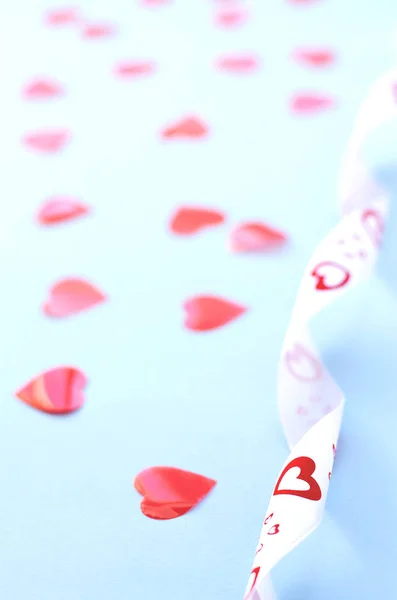 Valentine Day Background Blue Background Hearts Ribbon — Stock Photo, Image