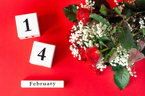 Calendar Date Holiday Valentine Day Red Live Rosys Baby Breath — стоковое фото