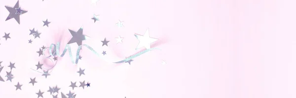 Roze achtergrond met zilveren krullen en en sterren. — Stockfoto