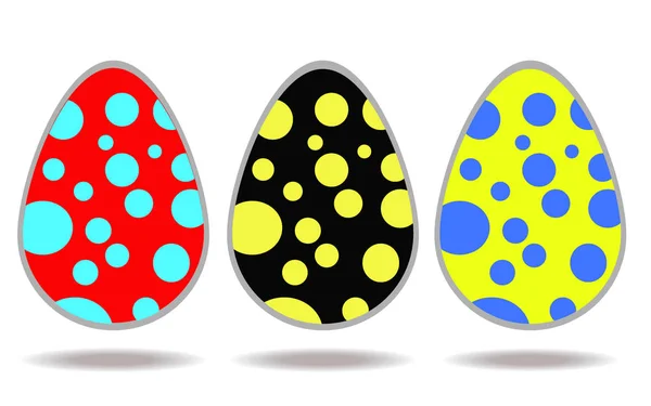 Conjunto vectorial de huevos de Pascua variegados con manchas brillantes sobre fondo blanco . — Archivo Imágenes Vectoriales