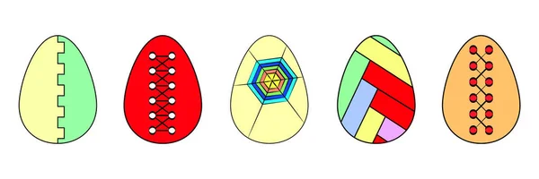 Μια σειρά από χρωματιστές αυγό Πάσχας εικονιδίων διακοσμημένα με κορδόνια και με κορδονάκια, ιστών αράχνης. φωτεινό χρωματιστές ρίγες, γίνεται με τη μορφή στυλιζαρισμένη Αθλητισμός μπάλες. Επίπεδη. Διάνυσμα. — Διανυσματικό Αρχείο
