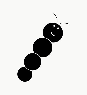 Beyaz arka planda izole edilmiş tek renkli solucan. Düz vektör. Solucan soyut siluet