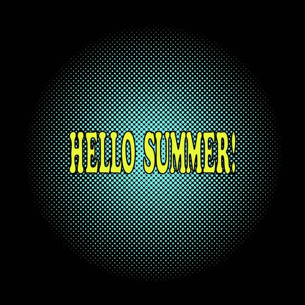 Hola saludo temporada de verano en estilo pop art. Medio tono, fondo negro texto de letras amarillas. Ilustración vectorial — Vector de stock