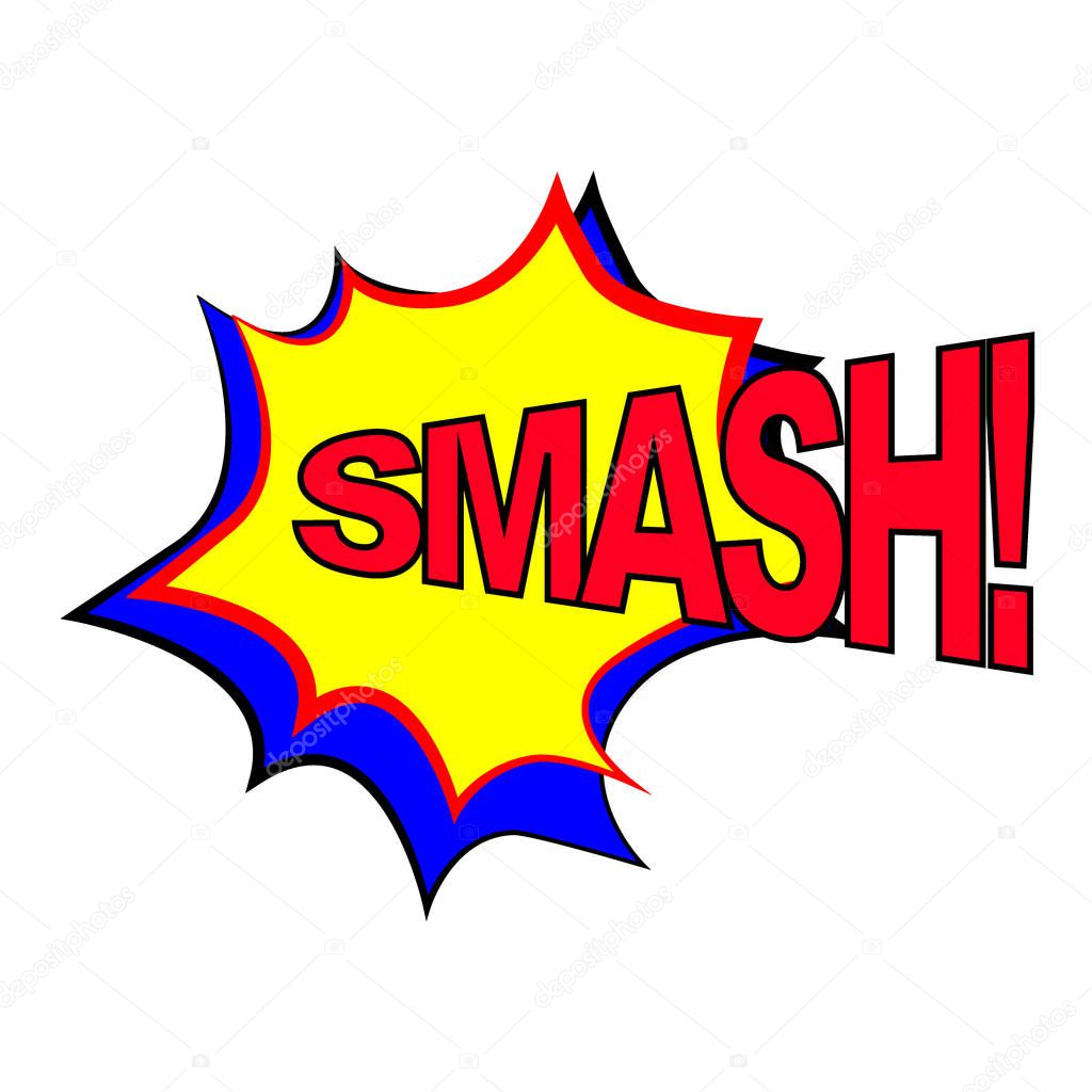 Comic speech chat splash text. Pop Art style sound expression text icons. Bubble speech communication frame. Pop art cartoon speech frame flashe, splashe . SMASHE.
