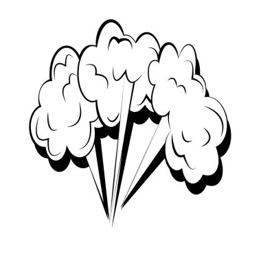 Duman bulutları ile üç büyük güçlü patlamalar. Komik çizgi film illüstrasyon. Beyaz arka planda izole edilmiş pop-art patlamaları seti