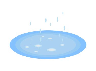 Yağmur damlaları, su birikintisi ve çevrelerinde yağmurlar. Düz vektör.