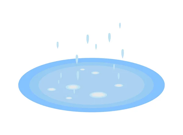 Eső esőcseppek, pocsolya és körök a vízen. Síkvektor. — Stock Vector