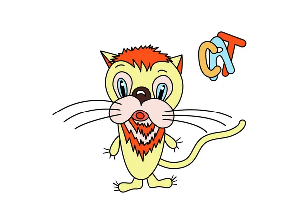 Komiks charakter kreskówki kota stoi na łapach z długim ogonem, Puszyste futro. — Wektor stockowy