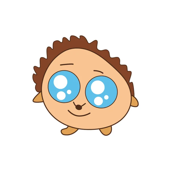 One cartoon prickly kawaii hedgehog with big eyes is standing on its paws. Flat vector iforest animal.