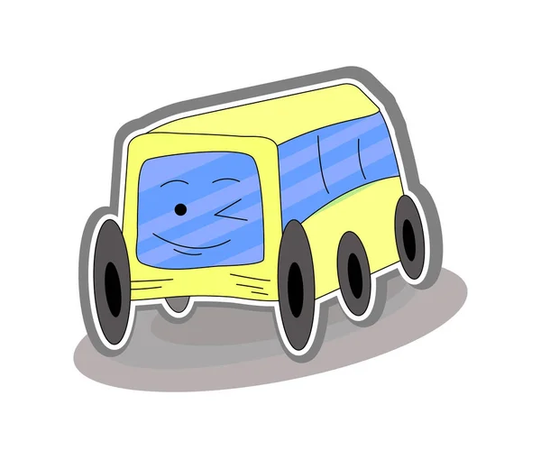 Autobus scolaire plat icône de dessin animé kawaii. Véhicule automobile vtctor symbole. Illustration de transport automobile — Image vectorielle