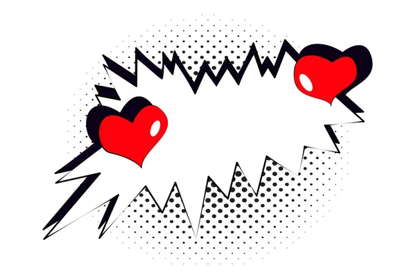 Pop-Art-Sprechblase mit roten Herzen, Comic-Explosion mit Kopierraum. — Stockvektor