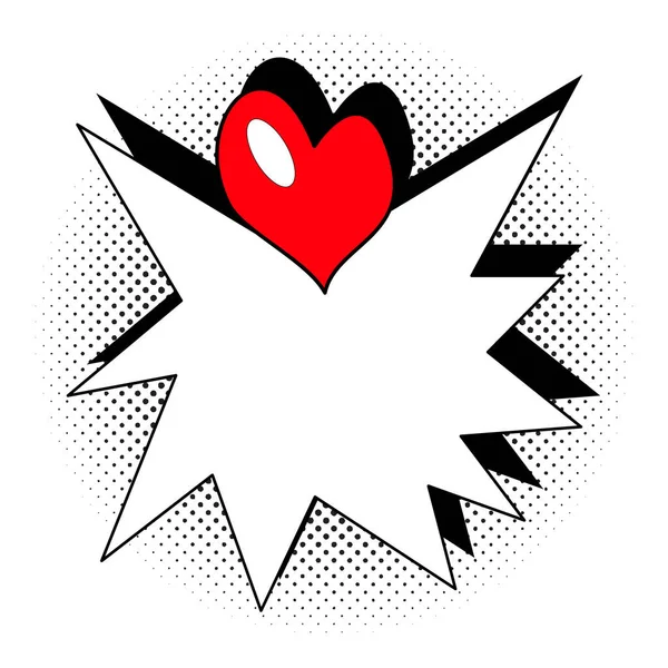 Valentinstag Pop-Art Explosion mit rotem Herz. Blasensprache, mit Kopierraum für Text. — Stockvektor