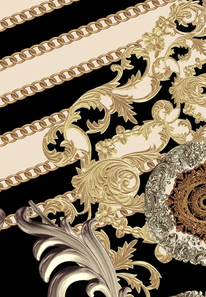 Baroque Gold Lines Design Print — Stock Photo, Image