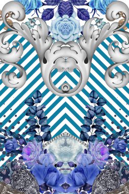 mavi beyaz çizgiler barok tasarımı 