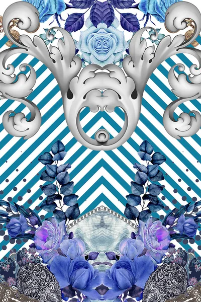 Blue White Lines Baroque Design — Stock Photo, Image