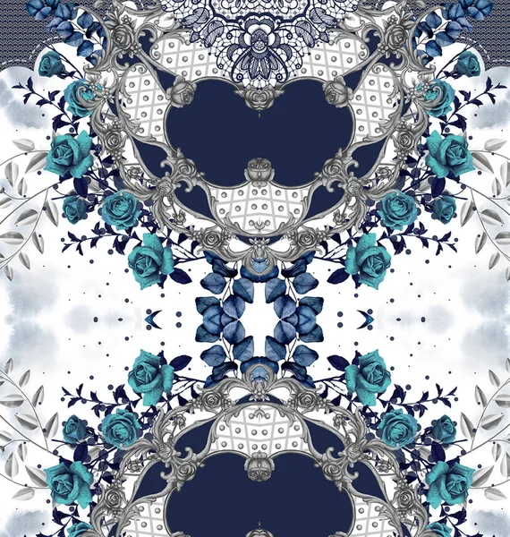 Flowers Baroque Blue White Design — Stock Photo, Image