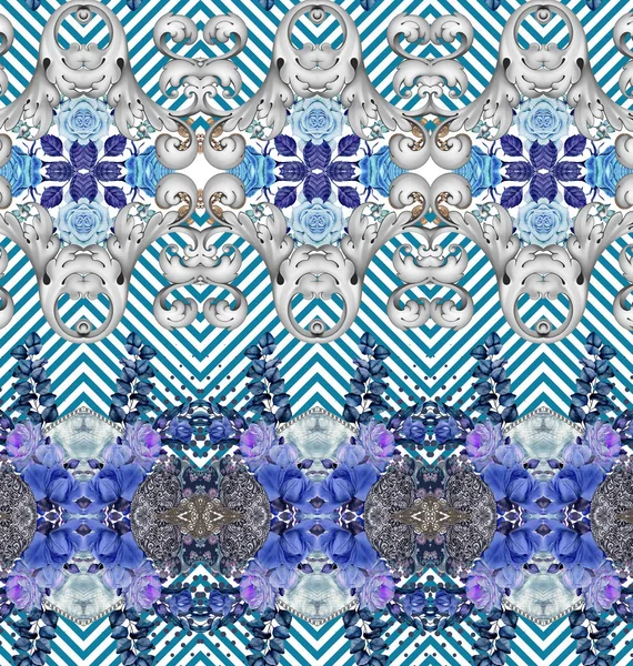 geometric baroque blue white design