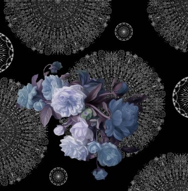 Çiçek buketi mandala mavisi