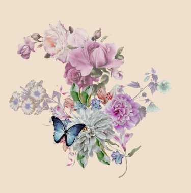 Çiçekler romantik kelebek klasik tasarımı 