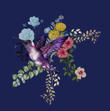 Kuş çiçekleri bahçe tasarımı baskısı 