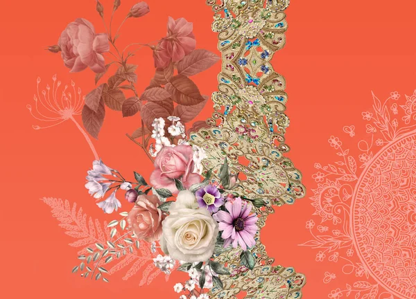 Bloemen Rozen Barokke Oranje Ontwerp — Stockfoto