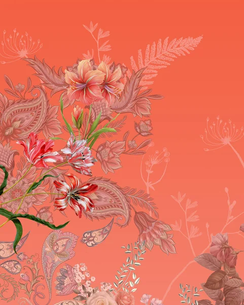 Oranje Geometrische Paisley Bloemen Ontwerp — Stockfoto