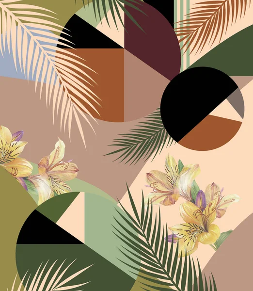 Çiçekler Tropikal Geometrik Renk Tasarımı — Stok fotoğraf
