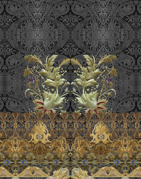 Barokowy Złoty Haft Tekstury Projekt — Zdjęcie stockowe