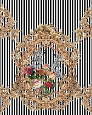 barok altın çiçekleri siyah beyaz 