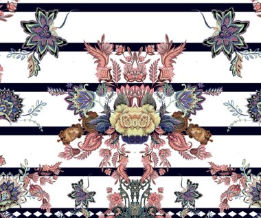 çiçek desenli geometrik tasarım baskısı 