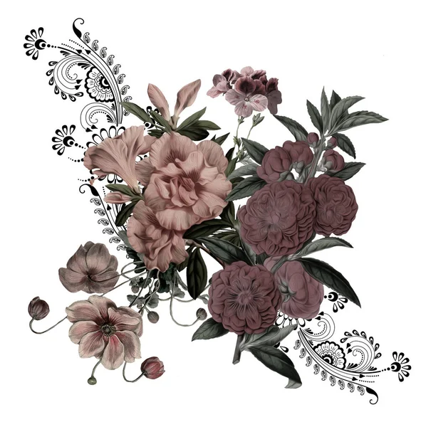Flowers Bouquet Romantic Lace Design — Stock Photo, Image