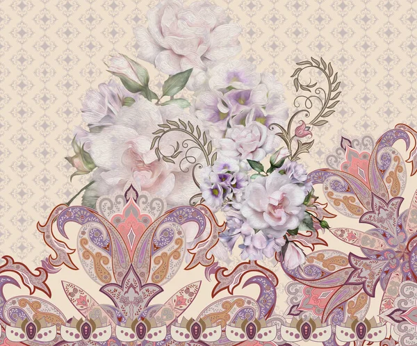 Romantic Flowers Geometric Paisley Design — Stock Photo, Image