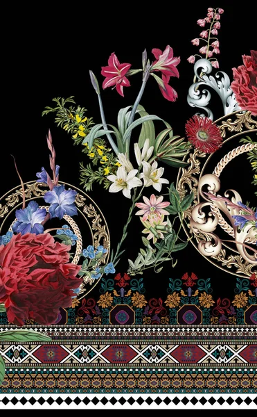 Квіти Романтичний Золотий Дизайн Принт — стокове фото