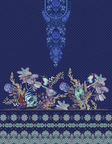 Blommor Trädgård Blå Design Tryck — Stockfoto