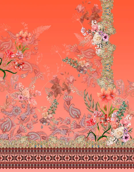 Çiçek Bahçesi Turuncu Şal Desenli Tasarımı — Stok fotoğraf