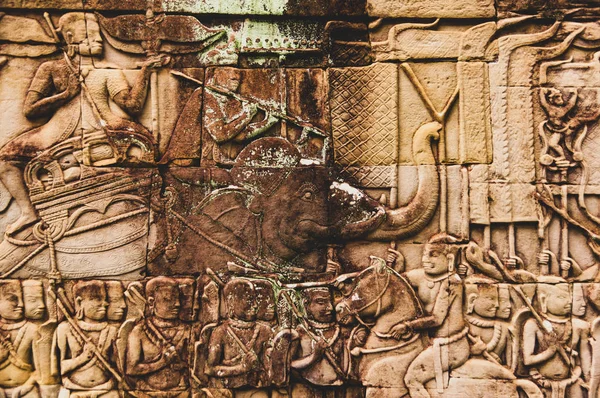 Bas Relief Angkor Wat Cambodia Asia Close Elephant — Stock Photo, Image