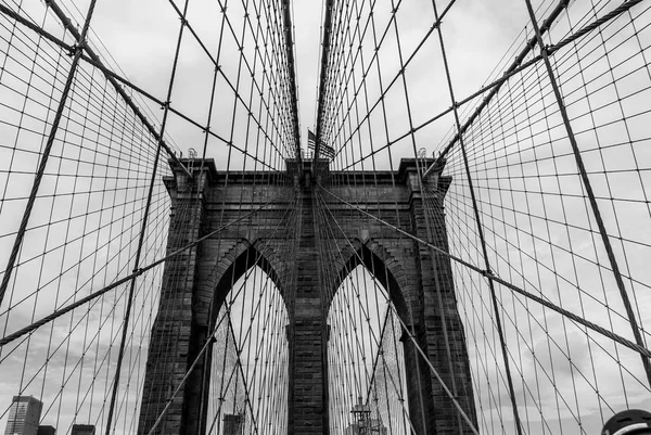 Brooklyn Bridge Tablicy Wsparcie Okablowania — Zdjęcie stockowe