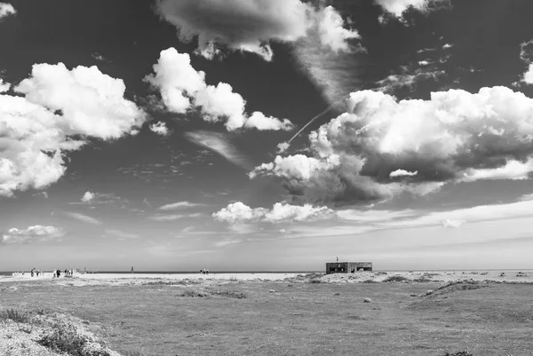 Пляж Вблизи Rye Harbour Береговыми Защитными Сооружениями Времен Второй Мировой — стоковое фото