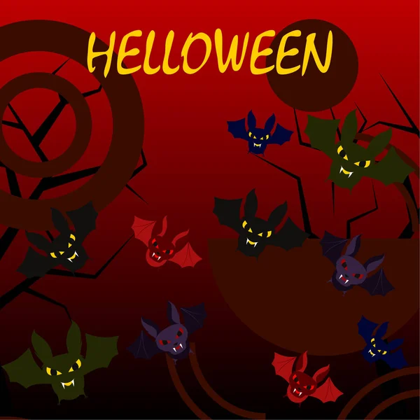 Halloween Fladdermöss Mörk Röd Bakgrund Halloween Affisch — Stock vektor