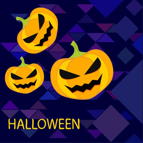 Halloween Oranje Pompoenen Donkere Paarse Geometrische Achtergrond — Stockvector